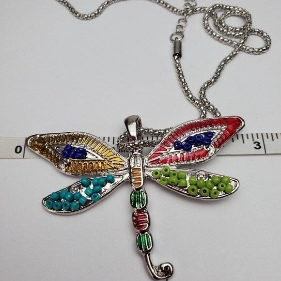 Silver Tone Dragonfly 18" necklace - Picture 4 of 9